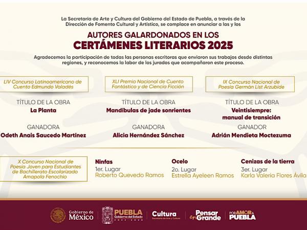 Anuncian a ganadores de Certámenes de Cuento y Poesía 2025