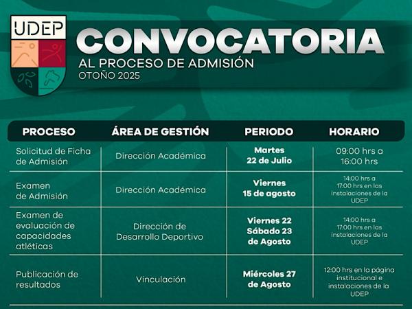Oficializa UDEP fechas de convocatoria 2025 y lanza sitio para pre-registro